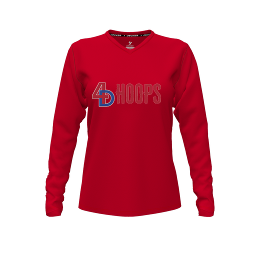 [CUS-DFW-TEES-CMF-VNK-LSL-RED-FYXS-LOGO1] Decker Comfort T-Shirt (Female Youth XS, Red, V Neck, Logo 1, Long Sleeve)