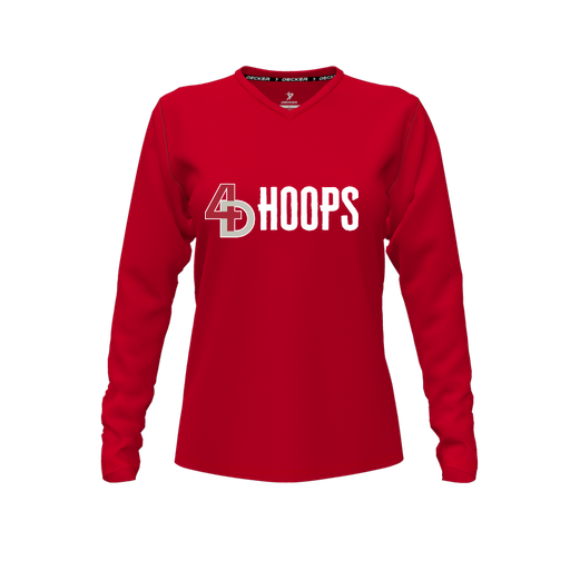 [FTLVCFRD-FYXS-LOGO2] Decker Comfort T-Shirt (Female Youth XS, Red, V Neck, Logo 2, Long Sleeve)