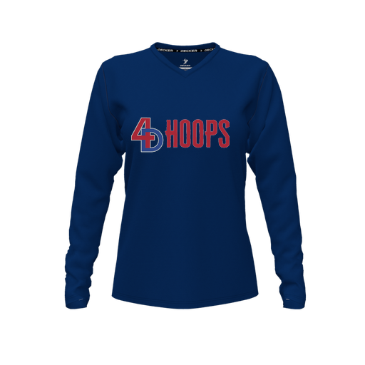 [FTLVPTNV-FYXS-LOGO1] Decker Performance T-Shirt (Female Youth XS, Navy, V Neck, Logo 1, Long Sleeve)