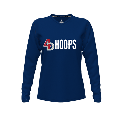 [FTLVPTNV-FYXS-LOGO2] Decker Performance T-Shirt (Female Youth XS, Navy, V Neck, Logo 2, Long Sleeve)