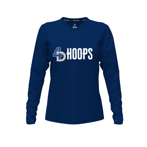 [FTLVPTNV-FYXS-LOGO3] Decker Performance T-Shirt (Female Youth XS, Navy, V Neck, Logo 3, Long Sleeve)