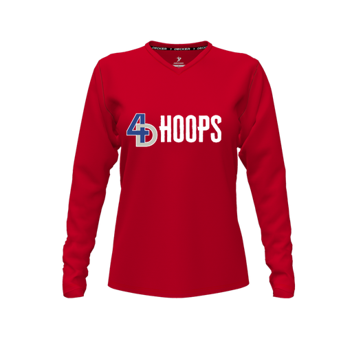[CUS-DFW-TEES-PER-VNK-LSL-RED-FYXS-LOGO3] Performance T-Shirt (Female Youth XS, Red, V Neck, Logo 3, Long Sleeve)