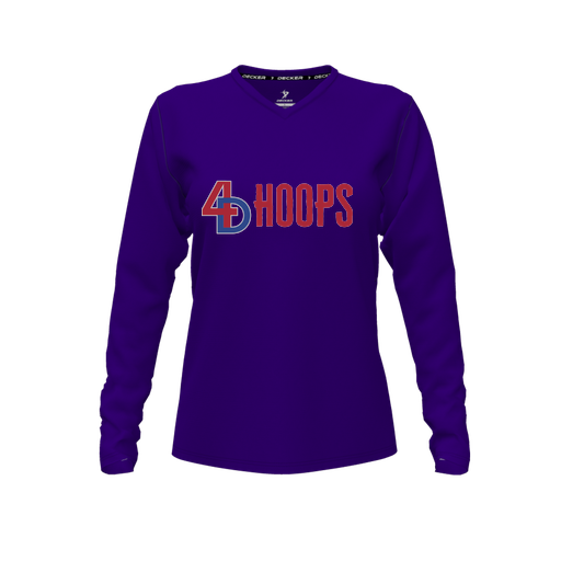 [CUS-DFW-TEES-PER-VNK-LSL-PUR-FYXS-LOGO1] Performance T-Shirt (Female Youth XS, Purple, V Neck, Logo 1, Long Sleeve)