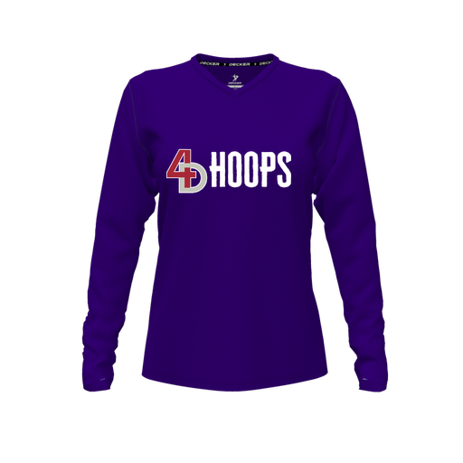 [CUS-DFW-TEES-PER-VNK-LSL-PUR-FYXS-LOGO2] Performance T-Shirt (Female Youth XS, Purple, V Neck, Logo 2, Long Sleeve)